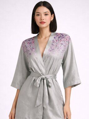 NWOT Triumph Grey Satin Floral Robe